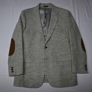 Vtg‎ 90s 42R Gray White Herringbone Tweed Wool Mens Blazer Jacket Sport Coat
